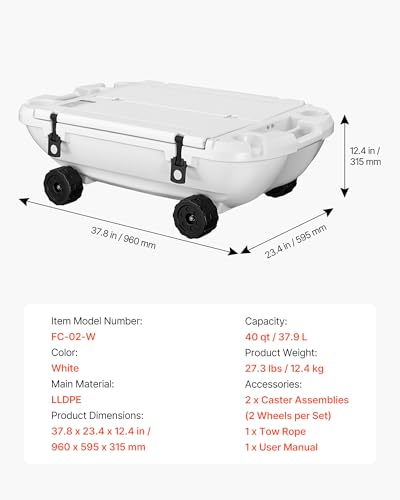 Image of VEVOR Floating Cooler 40 QT Floating Ice Chest with Wheels & Tow Rope, Premium LLDPE Amphibious Beverages Cooler for Water & Land, Cruise Stable on Lake, River, Beach, Kayak