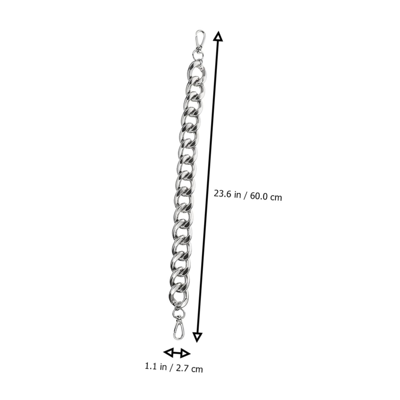 Schicke Silberne Metall Taschenkette für Damen, 60cm mit 2 Karabinern