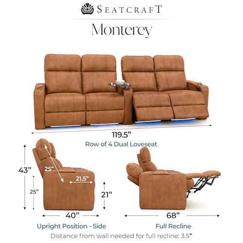 Image of Seatcraft Monterey Home Theater Seating Tawny Row of 4 Dual Loveseats