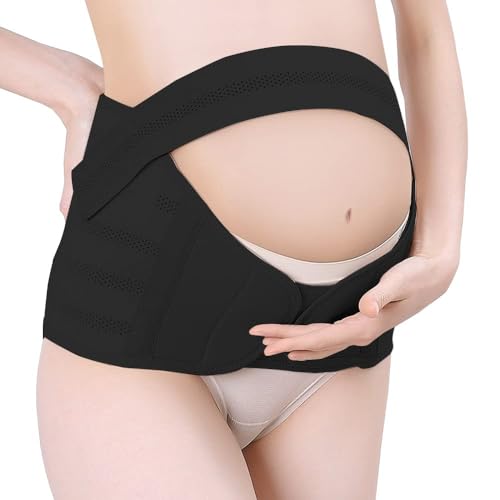 TTPSRY Cinturón de Maternidad Embarazo 3 en 1 Banda de Soporte de Vientre de Embarazo Transpirable Cinturón de Soporte Ajustable para Cintura Abdomen de Espalda Banda de pre y Posparto(Negro/L)