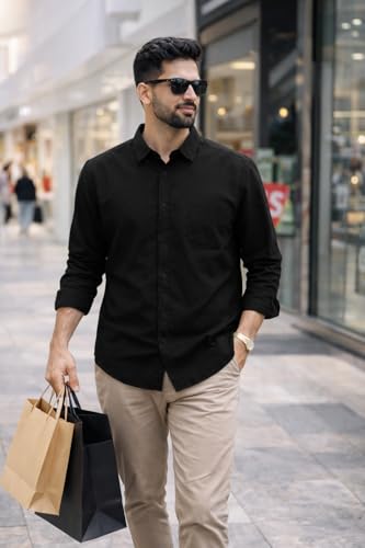 Image of Men's Solid Casual Shirt | Casual Plain Button Down Shirt for Men | Regular Fit Full Sleeves Smart Formal & Casual Wear