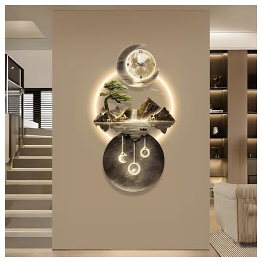 LED Light Art Wall Decor, 3D Art Wall Decor Clock, Decor Wall Sculptures with Lights, Modern Home Decor Landscape Wall Sculpture, Plug-in Power Supply, Gold C, 19x39IN