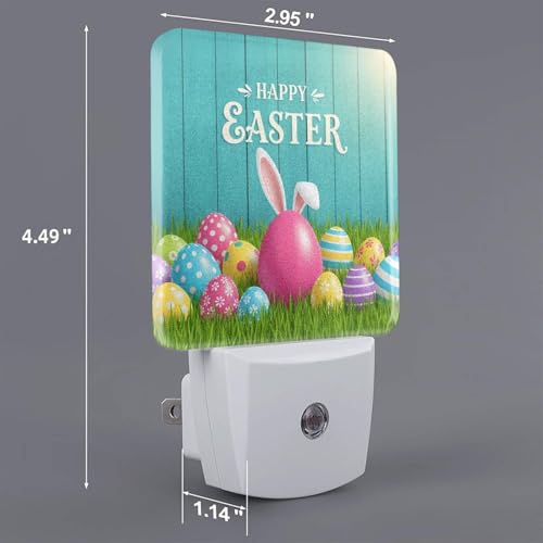 Image of Futterya Plug-in LED Night Light, Happy Easter Grass Bunny Ear Set of 2 Dusk-to-Dawn Auto Sensor Decor Lamp