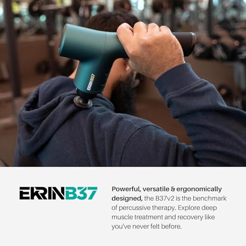 Ekrin Athletics B37v2 Massage Gun - Deep Tissue Massage with High-Powered Brushless Motor - Ergonomic Back Massager for Pain Relief - 5 Speeds, 4 Attachments - Ultra Quiet Hand-Held Massager