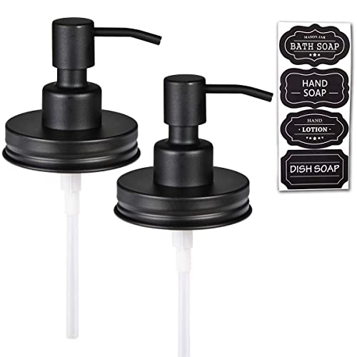 Amolliar Mason Jar Liquid Soap Dispenser Lid, Rust Proof Stainless Steel Replacement, Farmhouse Decor for Kitchen, Bathroom, Bath, Liquid Soap Pump for Hand Soap, Dish Soap, Lotion Soap, Black 2 Pack