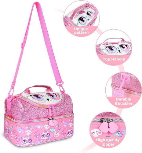 Image of Lunch Bag for Kids, Lunch Bag for Office Men, Women and Kids, Canvas Tiffin Bags for School, Picnic, Work, Carry Bag for Lunch Box and Water Bottle (Cat)