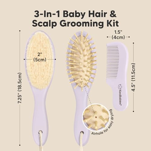 Image of Wooden Baby Hair Brush Set for Newborns, Toddler Comb (Thistle, Regular) | Soft Goat Bristle, Baby Brush and Comb Set, Infant Grooming Kit, Cradle Cap Care, Durable & Gentle, Boy, Girl Bath Essential