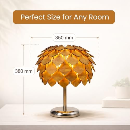 Image of Handcrafted Wooden Table Lamp, Minimalist Lighting for Bedroom, Living Room & Office, Eco-Friendly Desk Lamp, LED Bulb Compatible, Rustic Home Decor Accent Light (Pinecone)