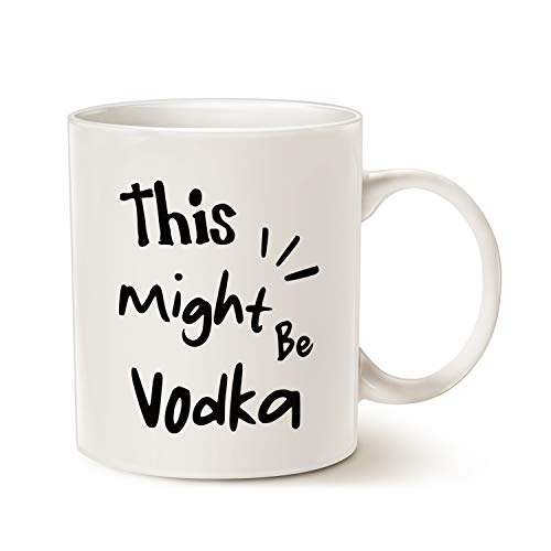 Tazas de café divertidas para regalos de Navidad, This Might Be Vodka Best Unique Family Gifts Cup, blanco 11 oz