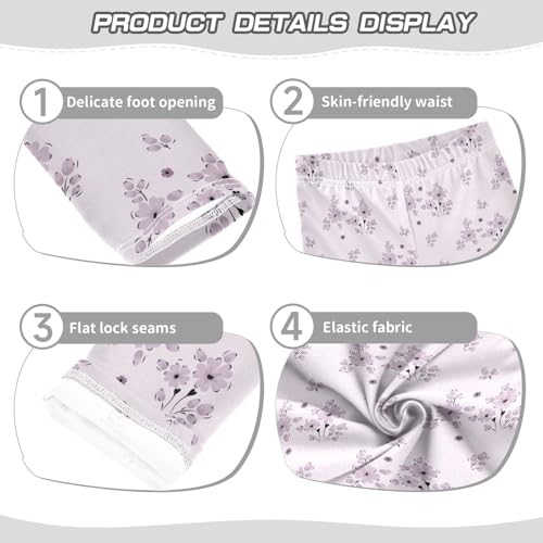 Purple Flower Girls Leggings,Workout Leggings for Girls Toddler Athletic Leggings Size for 3-10T3