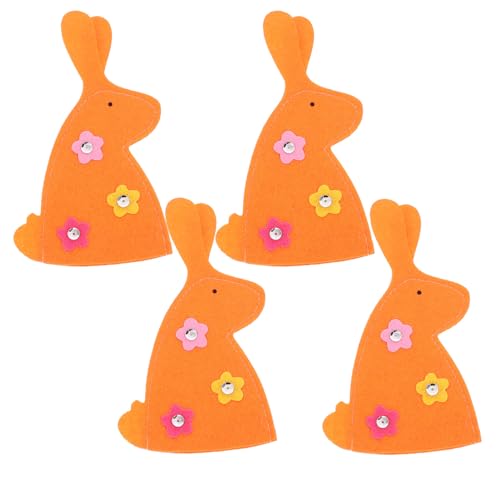 MAGICLULU 4 Pezzi Sacchetti per Uova di Pasqua Non Tessuto a Forma di Coniglio, Portauova Decorativi Arancioni 4 Pezzi per Feste Pasquali e Riunioni Familiari