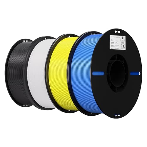Creality 3D Printer Filament 1.75mm 4KG, PLA Filament Bulk +/- 0.02mm, 4 Pack 1kg Spool(2.2lbs) 3D Printing Filament Fits for Most FDM 3D Printers, Black White Yellow Blue