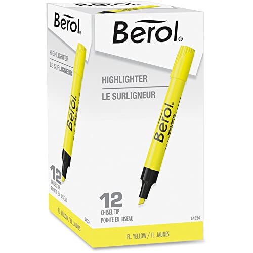 Berol Sanford 64324 Highlighter, Chisel Tip, Fluorescent Yellow, 12 Each/Dz #TOP2