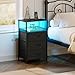 JARHETUN Night Stand Set 2 with Charging Station, 3 Drawer Nightstands with LED Lights, End Table with Outlets and USB Ports, Side Table with Open Shelf, Bedside Tables for Bedroom, Black