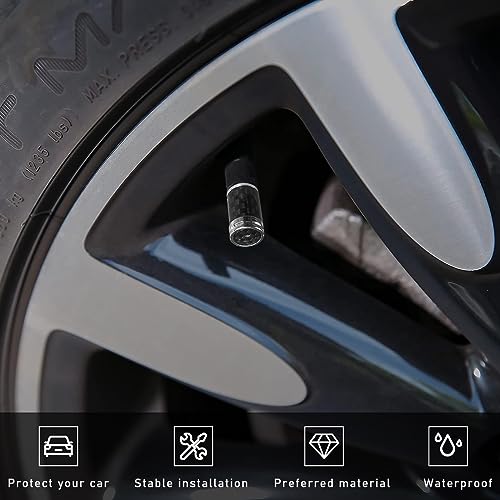 Ziciner 4 PCS Tire Valve Stem Cap Covers, Carbon Fibre Auto Rim Wheel Stem Air Cap Cover Screws, Universal Car Exterior Accessories for Vehicles, Motorcycles, Bikes (Carbon Fibre, Silver)