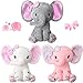 3 Pezzi Elefante Peluche Animali Imbalsamati della Scuola Materna Elefante Ripieno Morbido Simpatico Elefante Peluche Giocattoli per Baby Shower Compleanno (Rosa, Bianco e Grigio)