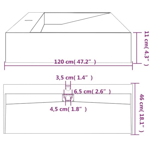 Homvdxl Aufsatzwaschbecken für Badezimmer und Garderobe, Handwaschbecken, modernes Waschbecken mit Wasserhahnloch, 120x46x11cm - Mattschwarz – Bild 3