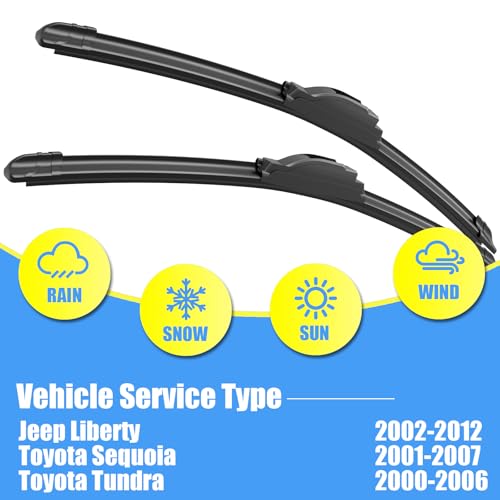 Image of Gavimnal 19 inch+19 inch Silicone Wiper Blades Replacement For Jeep Liberty 2002-2012 /Toyota Sequoia 2001-2007 /Tundra 2000-2006,All-Season Front Windshield Wiper Blades(Set of 2)