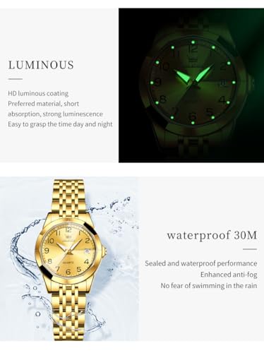 Image of OLEVS Womens Watch Classic Dress Number Female Watches for Ladies Analog Quartz Stainless Steel Waterproof Luminous Day Date Two Tone Easy to Read Wristwatch