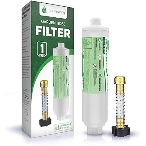 PureSpring Garden Hose Inline Water Filter With Flexible Hose Protector for Gardening, Pool, RV/Camper, Car Washing; Reduces Chlorine, Heavy Metals, Sediments, and Odor Cover