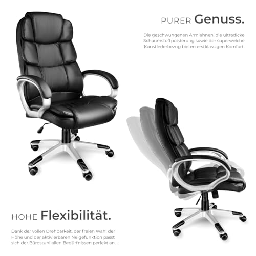tectake® Chefsessel, Bürostuhl mit 12 cm Polsterung, Schreibtischstuhl mit Armlehnen...