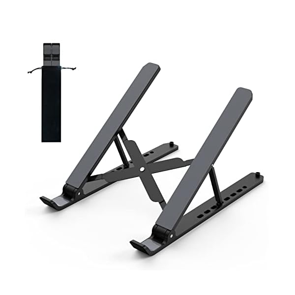 Laptop Stand for Desk, Adjustable Laptop Riser ABS+Silicone Foldable Portable Laptop Holder, Ventilated Cooling Notebook Mount Computer Stand for 10-15.6” Laptops,Tablets-Black
