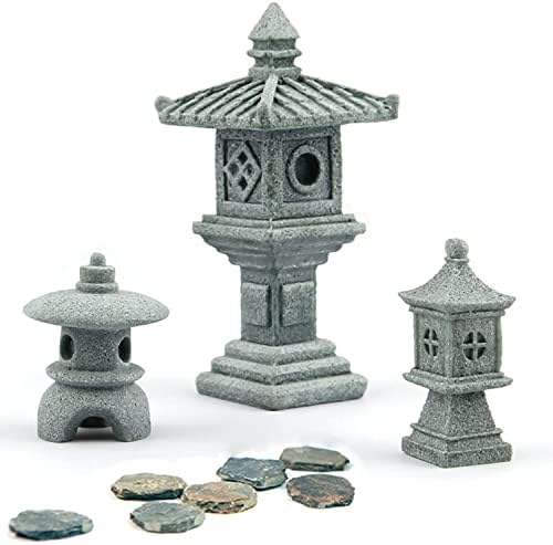 Sdeetesamjun Miniature Fairy Garden Decoration Set,3 Japanese Lantern,10 Stepping Stone Mini Fairy Decor for Garden & Patio Micro Landscape Yard Bonsai Decoration