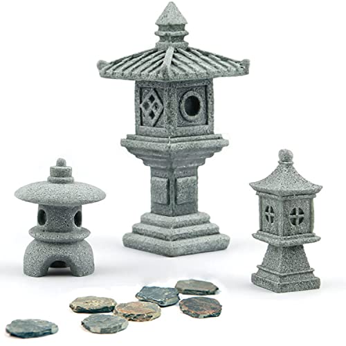 Sdeetesamjun Miniature Fairy Garden Decoration Set,3 Japanese Lantern,10 Stepping Stone Mini Fairy Decor for Garden & Patio Micro Landscape Yard Bonsai Decoration