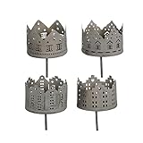 Teelichthalter Vintage - Teelichtstecker 4er Set Häuserform in grau zum Stecken 10,5cm