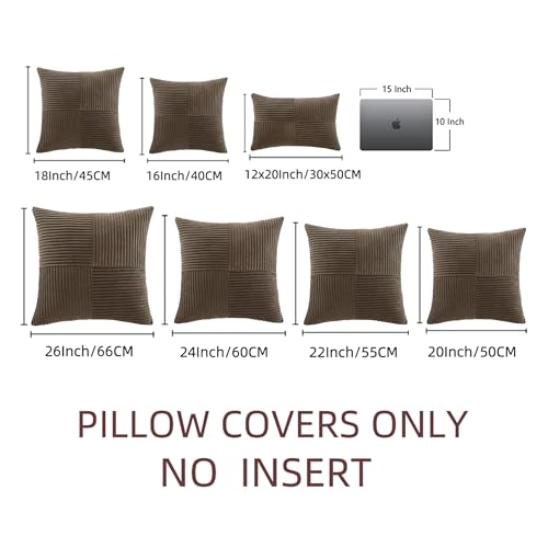 Image of Fancy Homi 2 Packs Dark Brown Decorative Throw Pillow Covers 16x16 Inch for Living Room Couch Bed Sofa, Rustic Farmhouse Boho Home Decor, Soft Corss Patchwork Corduroy Textured Cushion Case 40x40 cm