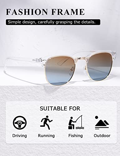 Image of AEVOGUE Polarized Semi Rimless Sunglasses for Men Women, Retro UV400 Sun Glasses for Driving Outdoor