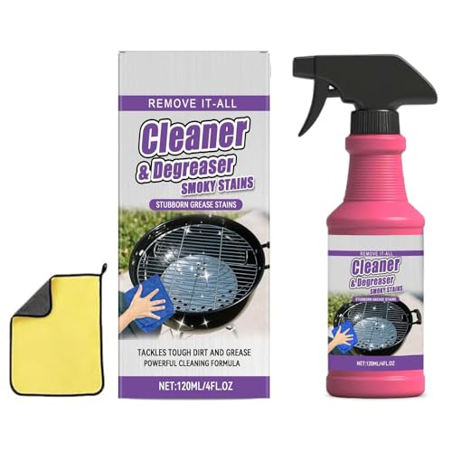 Fast-Acting Heavy-Duty Grill Degreaser Spray, 120ml BBQ Grill Cleaner for Outdoor Grills, Heavy Duty Degreaser Cleaner Spray, All Purpose Heavy Oil Cleaning Agent for Barbecue Grills (1set)