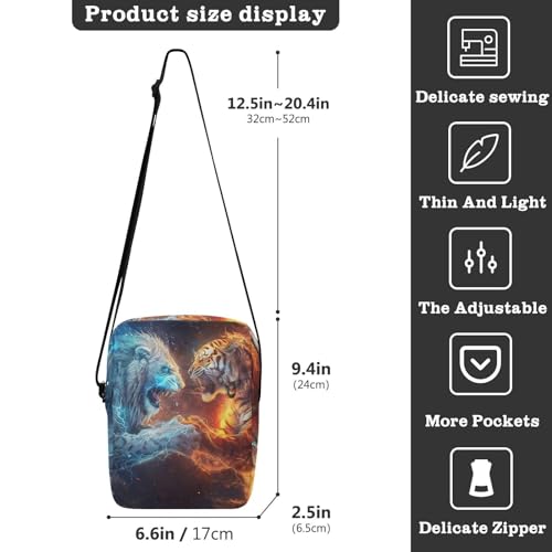 Crossbody Bag Ice Blue Fire Flame Tiger Animal Messenger Bag for Women Men Purse Shoulder Bag Satchel Bag with Adjustable Strap 214B60383