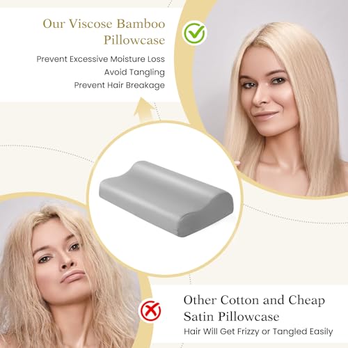 Image of Cooling Pillowcase for Contour Pillow- Rayon Derived from Bamboo Contour Cervical Neck Pillow Case Cover- Breathable Silky Soft Pillowcase for Hot Sleepers,24 x14 x5 /3.7 Inches 1 Piece Light Grey