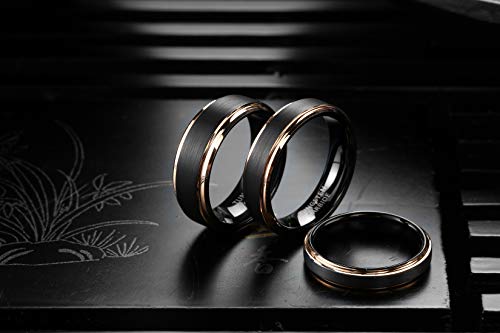 Lerchphi 4Mm 6Mm 8Mm Custom Tungsten Carbide Ring, Custom Engraved Promise Wedding Ring, 18K Rose Gold Stepped Edge With Black Matte Satin Finish #TOP2