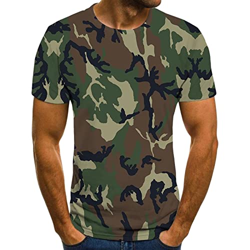 Maiyifu-GJ Men's Camo Crewneck Athletic T-Shirt Stretchy Camouflage Short Sleeve Shirts Soft Workout Military Pullover Tees (ArmyGreen,Medium)