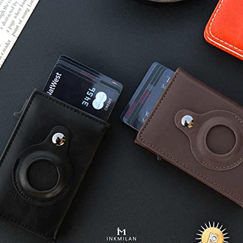 Image of INKMILAN Men's Slim Smart Airtag Pop-Up Wallet Version 2 Credit Card Holder, RFID Blocking Anti-Loss Money Purse Ideal Gift for Men (No AirTag Included) (Dark Brown)