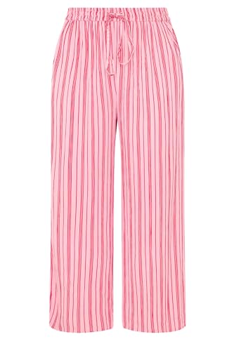 Yours Curve Stripe Crinkle Wide Leg Trousers - Women's - Plus Size Curve Pink