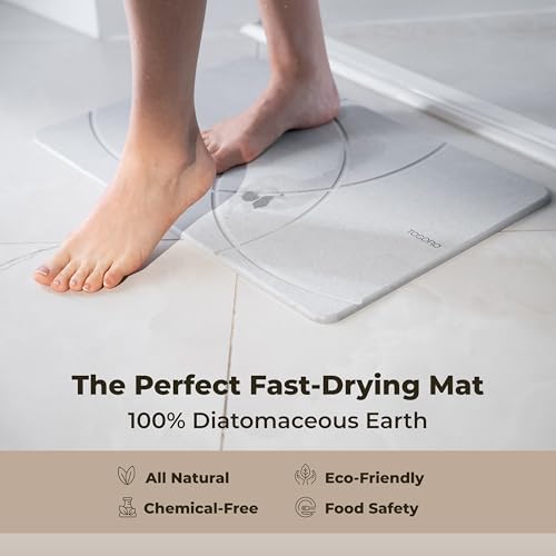 Image of TOSORO - Stone Bath Mat Diatomaceous Earth Shower Mat Non-Slip Super Absorbent Diatomite Stone Bath Mats for Bathroom Floor Quick Drying Natural Easy to Clean (23.5 x 15) - Grey