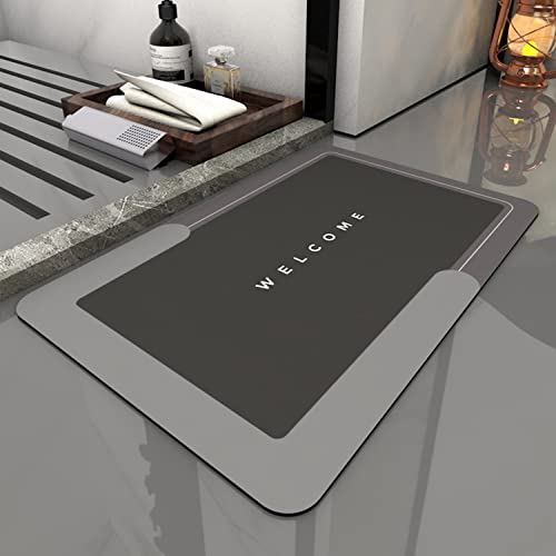 Ewolee Alfombra Baño, Antideslizante, 60x40cm, Gris, Rectangular, Nanofibra + Goma