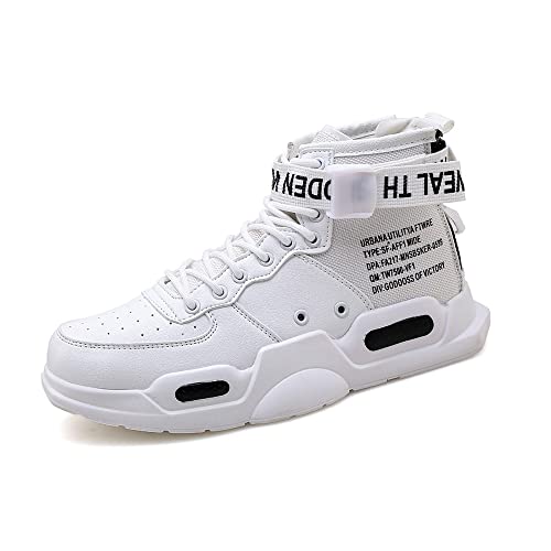 Fashion Mens Trainers High Tops Sneakers Basketball Walking Sports Athletic Tennis Running Shoes White black 7 UK Men