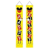 Mickey Mouse Happy Birthday Porch Sign Banner Decoration, Mickey Mouse Birthday Party Supplies for...