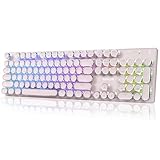 Redragon K710 タイプライター風 ゲーミングキーボード ワイヤレス 有線/BT/ 2.4G 青軸 英語配列 メカニカル テンキー付き RGBバックライト メタルパネル 丸型キーキャップ レトロ 可愛い Windows/Mac 対応(ピンク)