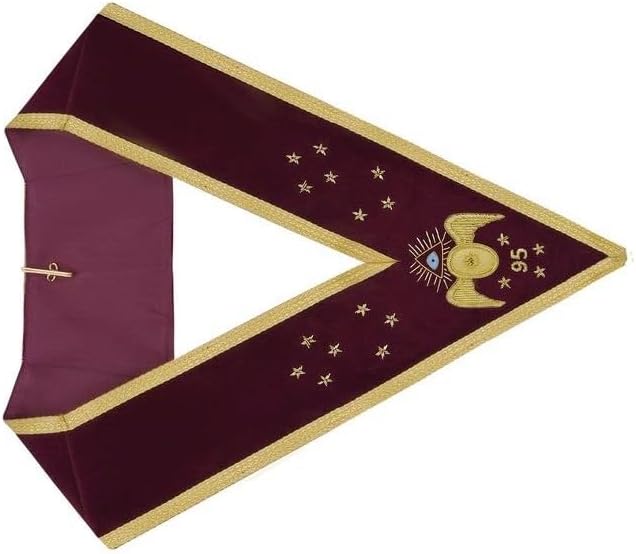 95th Degree Memphis Misraim French Masonic Collar – Burgundy Velvet with Gold Trim