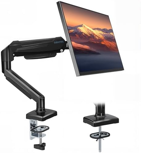 BONTEC Monitorarm mit Gasfeder für 15–32 Zoll Monitore, 360° Drehung, ±90° Neigung und Schwenkung, VESA 100x100 Halterung, stabile Tischhalterung mit Kabelführung, C-Klemme oder Du