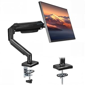 BONTEC Single Monitor Stand, Adjustable Gas Spring Arm Monitor Desk Mount for 15-32 Inch Screens, Upgraded Full Motion VESA Mount with C Clamp, Grommet Base, Tilt, Swivel, Rotation
