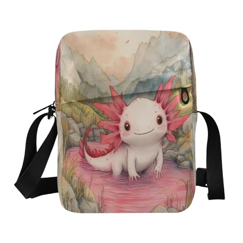 Crossbody Bag Cute Axolotl Messenger Bag for Women Men Purse Shoulder Bag Satchel Bag with Adjustable Strap 214B8883