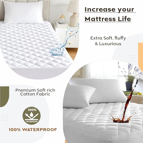 Image of Ayka 100% Waterproof Cotton Quilted Mattress Protector Single Size Breathable Hypoallergenic Noiseless Ultra Soft Fitted Bed Protector 78x36 inch Mattress /Bed Cover (Single 78x36 | 6.5x3 ft, White)