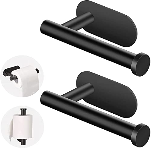 Black Toilet Paper Holder, 2 Pack Self Adhesive Tissue Towel Holders, Rust Proof Matte Black Modern Sticky Toilet Paper Roll Holder, SUS 304 Stainless Steel Hang TP for Washroom, RV Black Toilet Paper Holder, 2 Pack Self Adhesive Tissue Towel Holders, Rust Proof Matte Black Modern Sticky Toilet Paper Roll Holder, SUS 304 Stainless Steel Hang TP for Washroom, RV