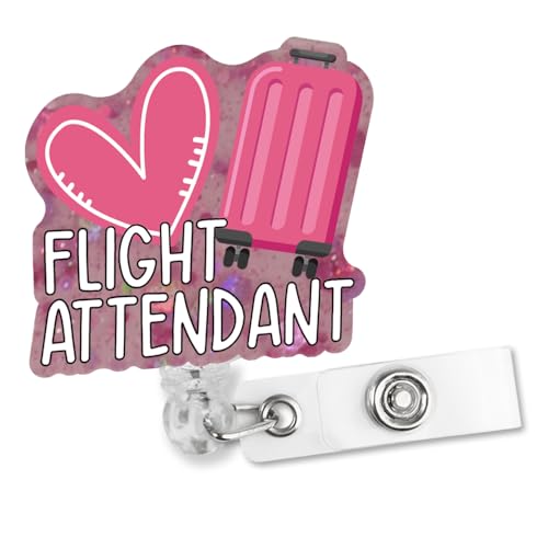 Sixrip Flight Attendant Retractable Glitter Badge Reel with Alligator Clip, Funny Badge Holder for Flight Attendant, Airline Employee Gifts, Flight Attendant Appreciation Gifts